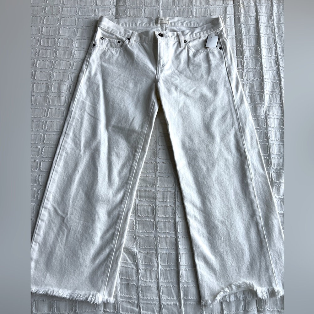 Simon Miller W005 Lamere Cropped Frayed Wide Leg White Jeans